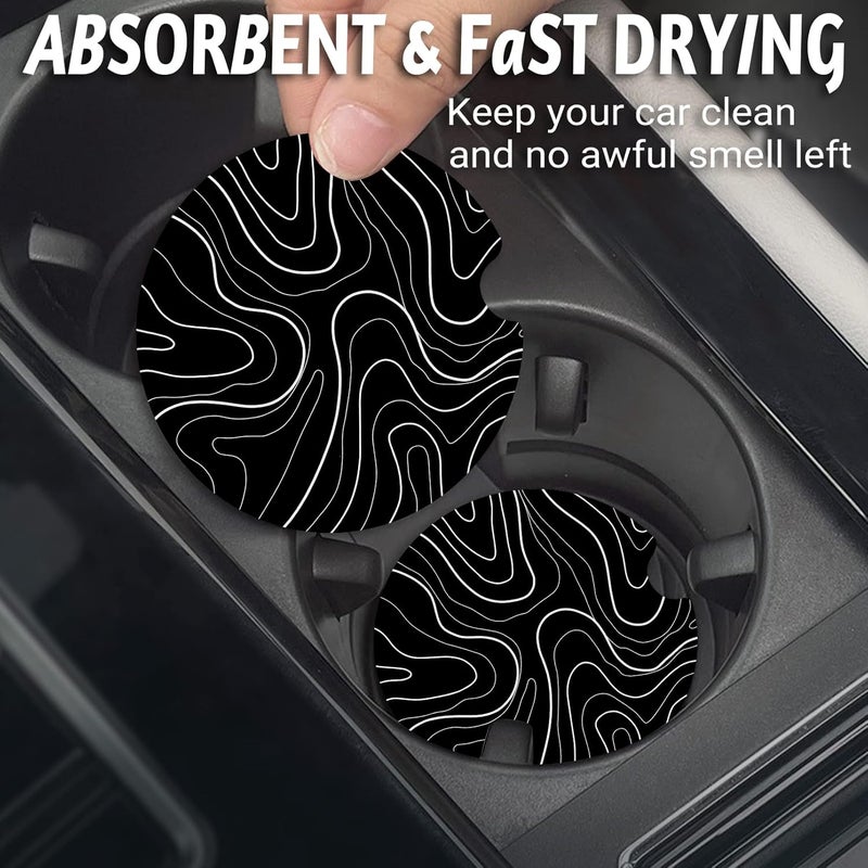 Yonlevres Topographic Anti-Slip Rubber Car Cup Mat with 2 Pack Cup Holder Coasters for Men & Women, Cute Interior Accessories - Image 2